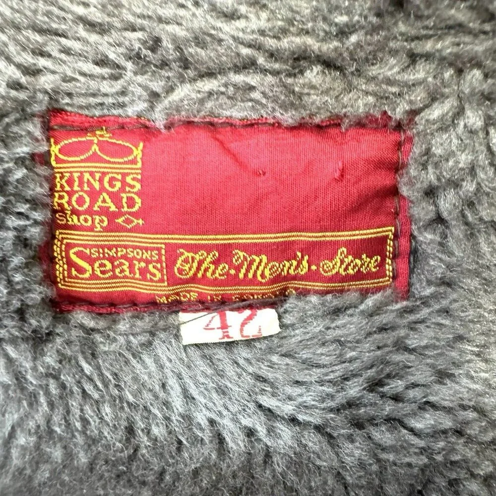 Vintage Sears Coat Mens Large 42 Corduroy Sherpa Fleece Hipster Boho Barn Chore